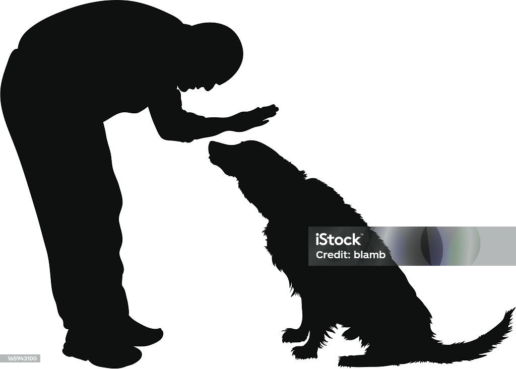 Man Petting Dog Silhouette of a man petting a dog. Dog stock vector