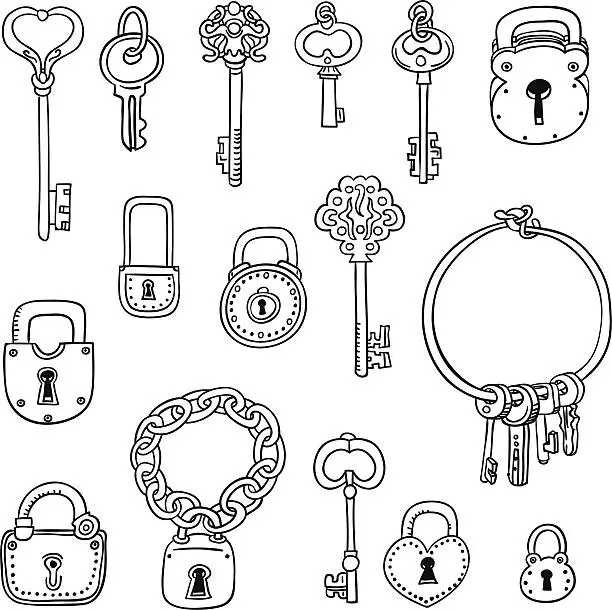 Vector illustration of Keys and locks in sketch style