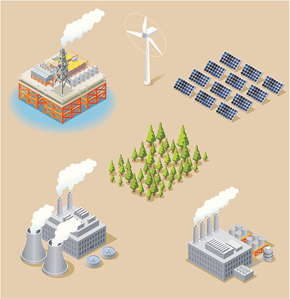 ilustraciones, imágenes clip art, dibujos animados e iconos de stock de isométricos de energía - nuclear energy nuclear power station wind turbine energy