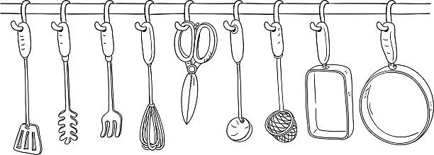 Vector illustration of Kitchen Utensil collection in Black and White