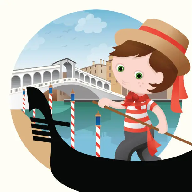 Vector illustration of Italian Gondolier boy