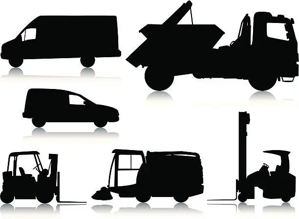 Vector illustration of Car and heavy industry silhouettes