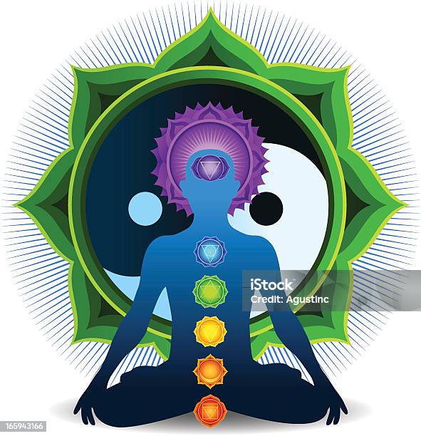 Chakren Meditation Mit Grünen Yin Und Yang Stock Vektor Art und mehr Bilder von Yin und Yang-Symbol - Yin und Yang-Symbol, Schakra, Asiatische Kultur