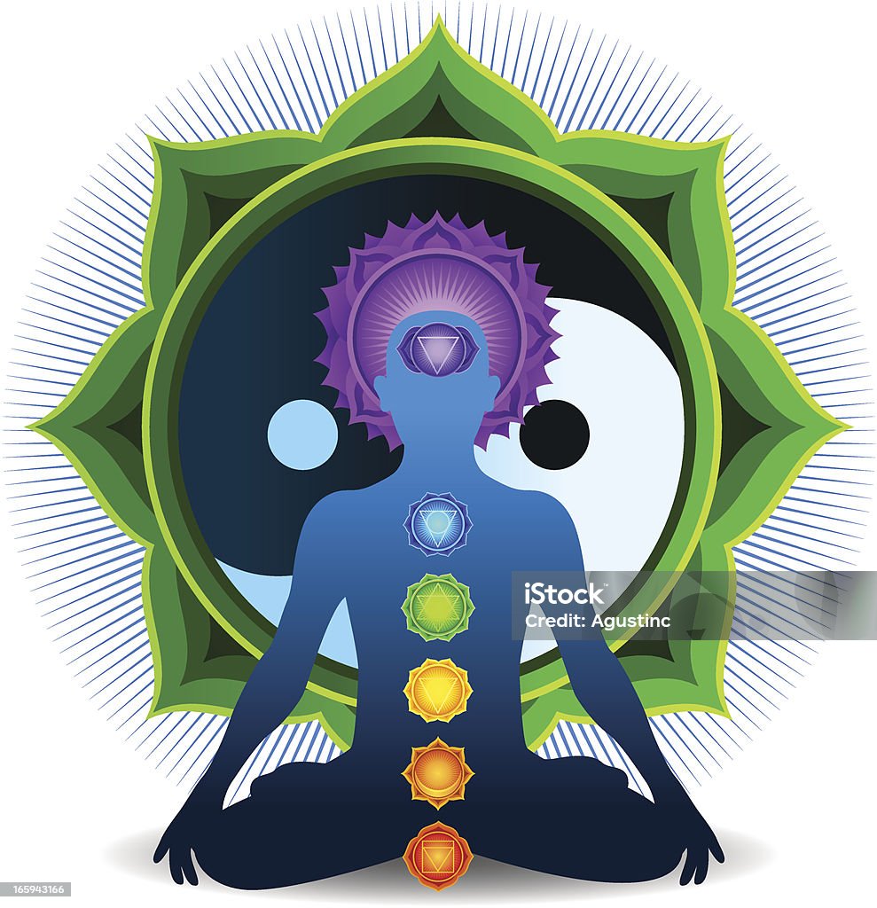Chakra medytacji z zieloną Yin Yang - Grafika wektorowa royalty-free (Symbol Yin i Yang)