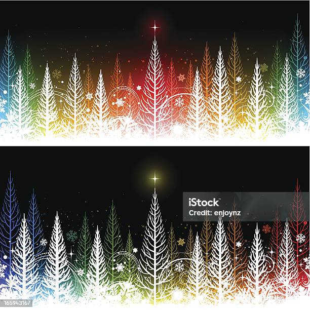 Ilustración de Rainbow Fondo De Navidad y más Vectores Libres de Derechos de Árbol de navidad - Árbol de navidad, Aire libre, Diversión