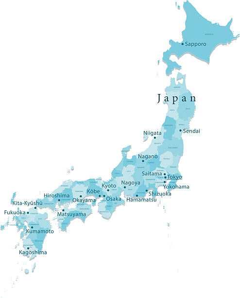 ilustrații de stoc cu japonia vector map regiuni izolate - regiunea chūbu