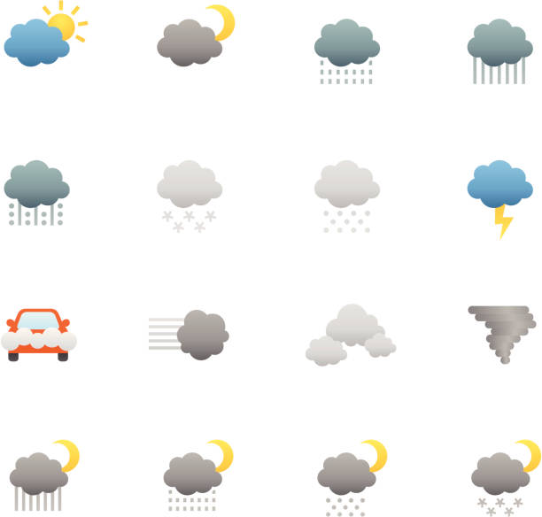 Color Icons - Weather 16 color icons representing different weather symbols. car hailstorm stock illustrations