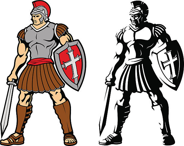 Vector images of two Trojan warriors Trojan man. Created in Adobe Illustrator.  Saved as an AI10EPS. roman centurion stock illustrations