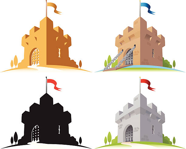 Castle Square castle illustration. Layered and grouped for ease of use. Download includes EPS8 and hi-res jpeg files. ramparts stock illustrations