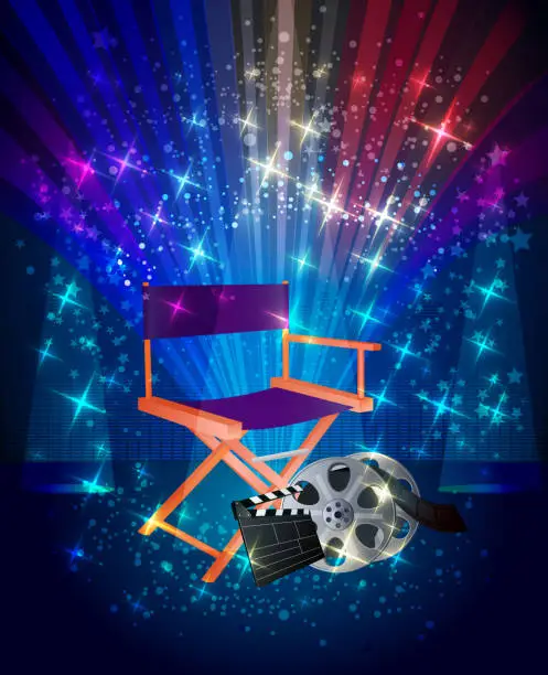 Vector illustration of Directors Chair on Flashy Stage