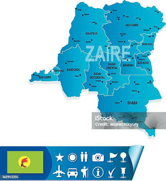 Zaire Mappa - Immagini vettoriali stock e altre immagini di Africa - Africa, Bandiera, Blu
