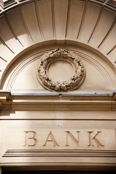 istock Ornate bank sign engraved into the architecture 165943317