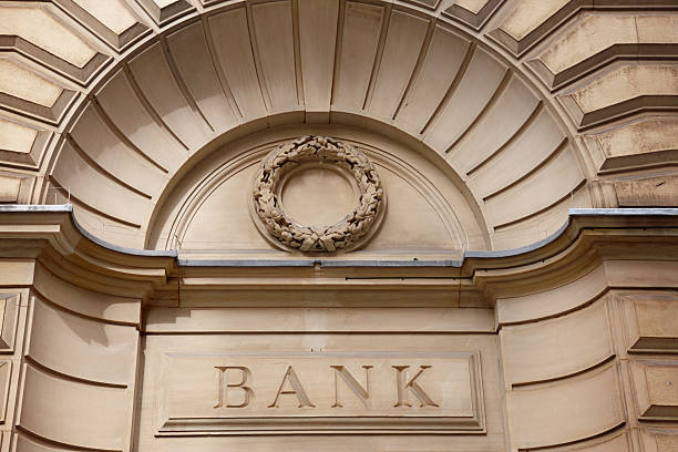istock Ornate bank sign engraved into the architecture 165943343