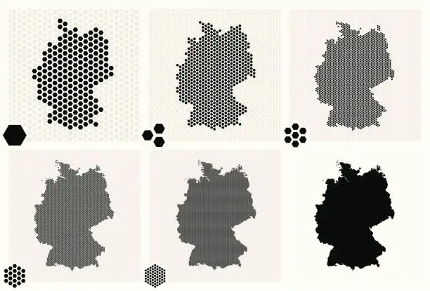 Vector illustration of Dotted maps of Germany in different resolutions