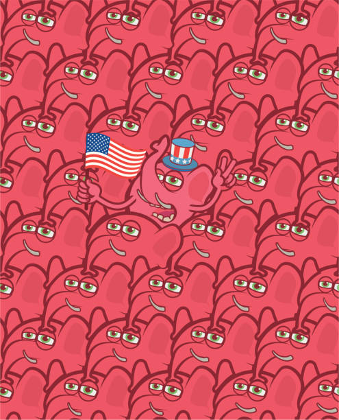 illustrazioni stock, clip art, cartoni animati e icone di tendenza di elefanti repubblicano - halftone pattern government patriotism group of animals