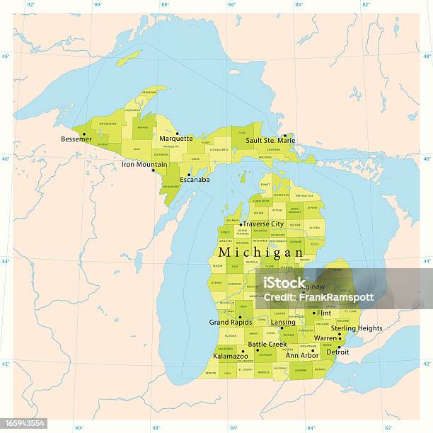 Michigan Vector Map Stock Illustration - Download Image Now - Lake Michigan, Map, Michigan