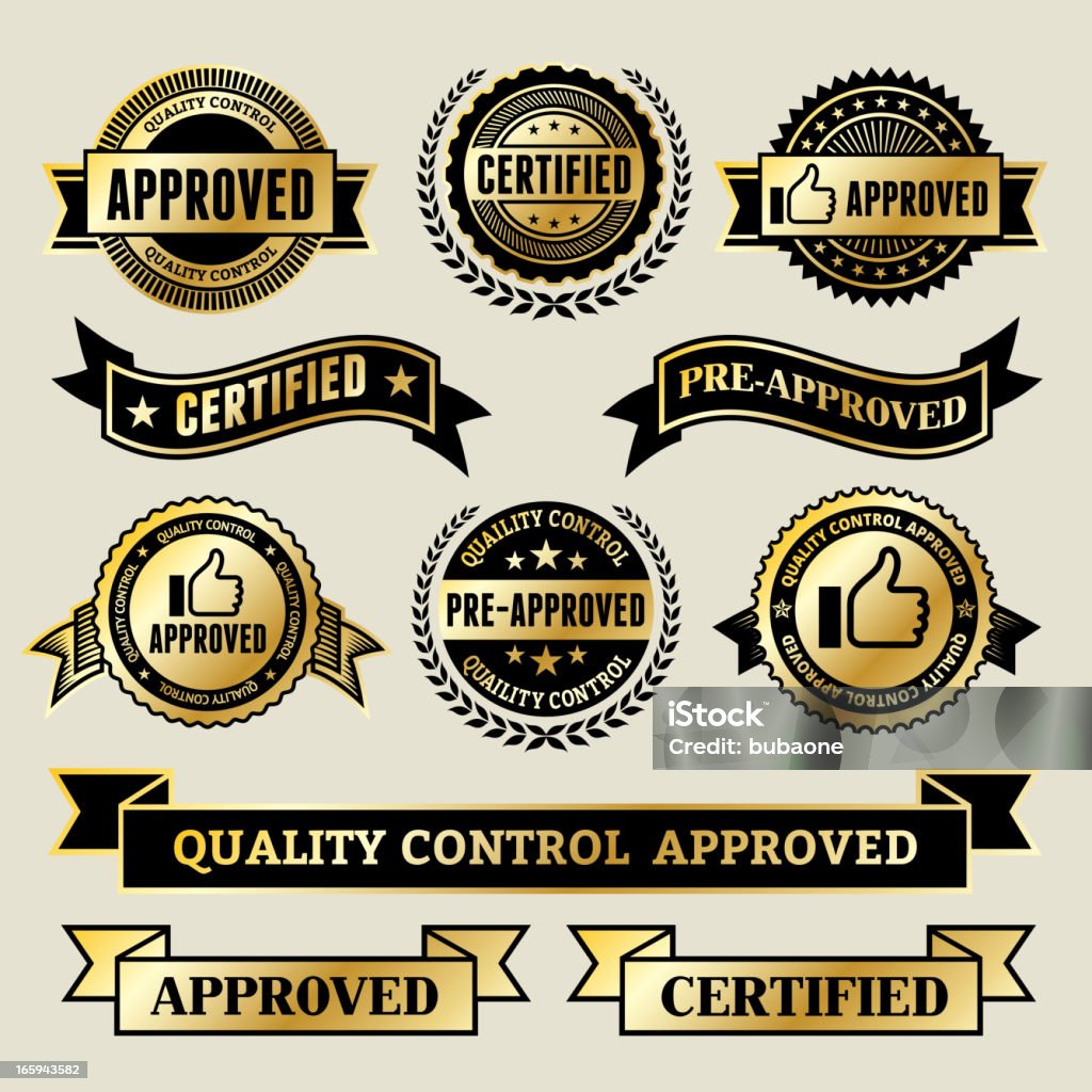 Genehmigt und Certified Gold lizenzfreie vektor icon-set - Lizenzfrei Abzeichen Vektorgrafik