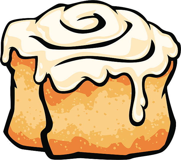 cinnamon roll with frosting cartoon cinnamon bun with frosting cinnamon roll stock illustrations