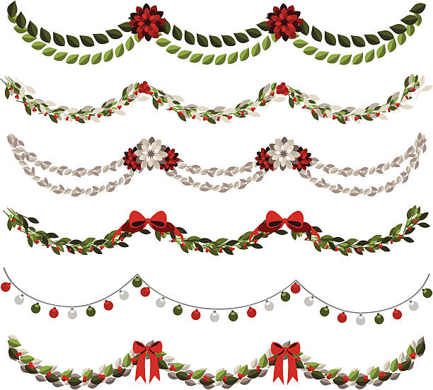 ilustraciones, imágenes clip art, dibujos animados e iconos de stock de garlands navidad clásica - garland