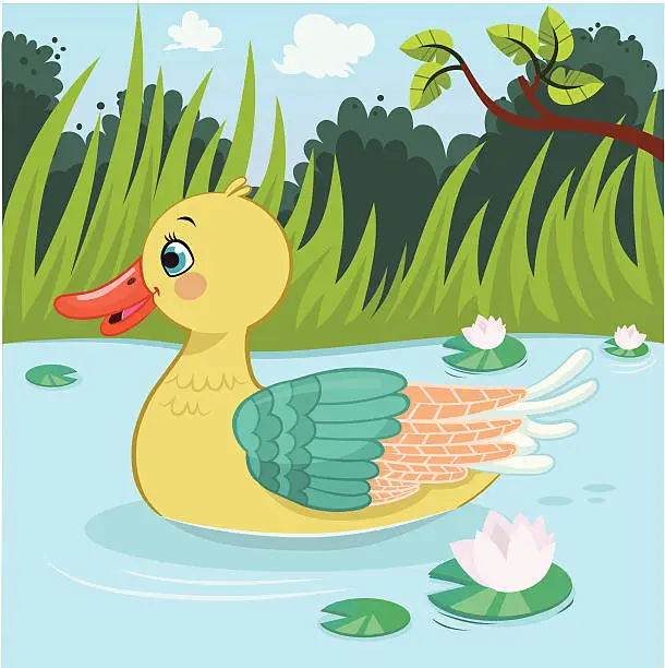 Vector illustration of Duck on the pond