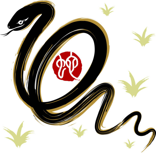 중국 뱀 캘리그래피 - year of the snake stock illustrations