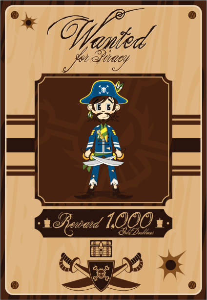 Pirate Captain Wanted Poster Vector Illustrated Pirate Captain with Swords Wanted Poster. goatee and sideburns stock illustrations
