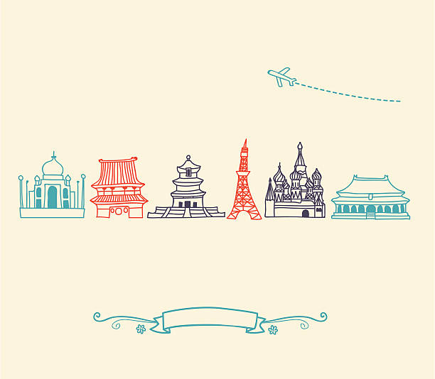 Asia Icons, landmarks and travel destinations cityscape set Asia landmarks and travel destinations cityscape stencil set for the world travelers. Featuring:  local landmark stock illustrations