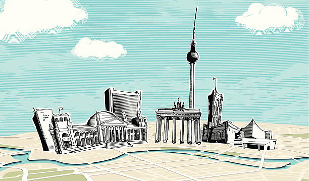 Berlin Hand drawn places of interest - main symbols of Berlin. the reichstag stock illustrations