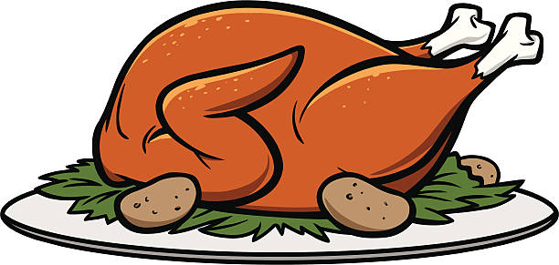 ilustraciones, imágenes clip art, dibujos animados e iconos de stock de pavo al horno la cena - turkey roast turkey roasted cooked