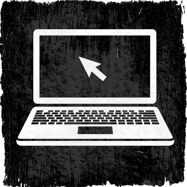 illustrazioni stock, clip art, cartoni animati e icone di tendenza di computer portatile su sfondo vettoriale royalty-free con cursore - trackball