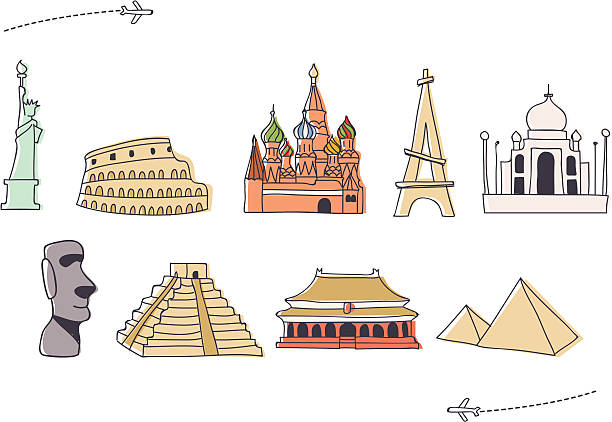 ilustrações, clipart, desenhos animados e ícones de mão desenhada conjunto de ícones (1) ponto turístico internacional - travel locations europe china beijing