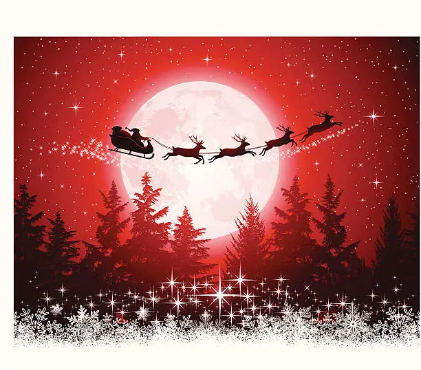 Vector illustration of Santa Claus and his sleigh