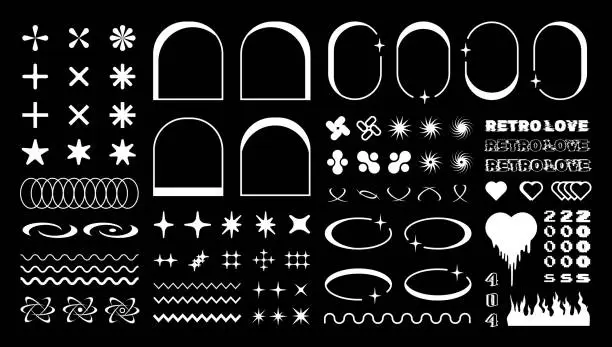 Vector illustration of Retro shapes and frames, y2k graphic design elements, vector collection of 2000s
