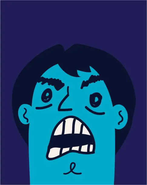 Vector illustration of Angry Guy Yelling 'till He's Blue in the Face