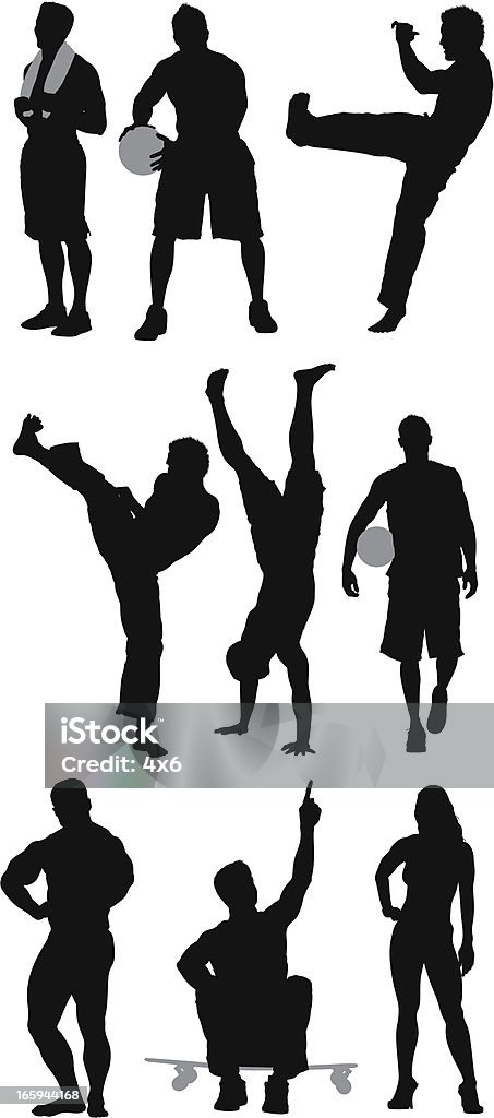 Silhouette of sports people in different action Silhouette of sports people in different actionhttp://www.twodozendesign.info/i/1.png Activity stock vector