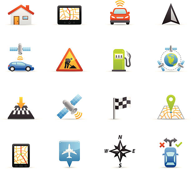 백색과 아이콘-gps 탐색 - car isolated three dimensional shape white background stock illustrations