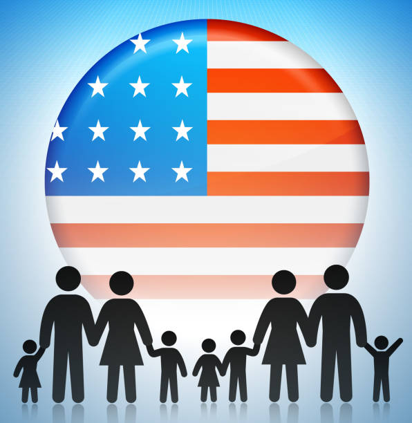 istock United States Flag Button with Family Stick Figure Concept 165944274