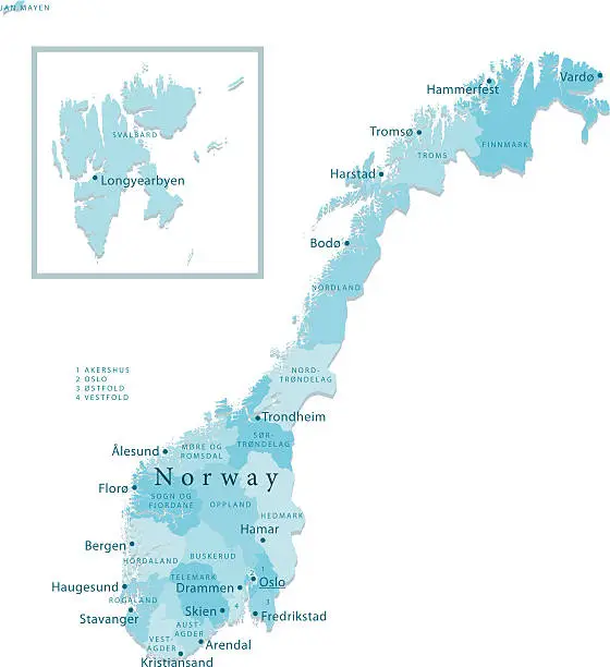 Vector illustration of Norway Vector Map Regions Isolated