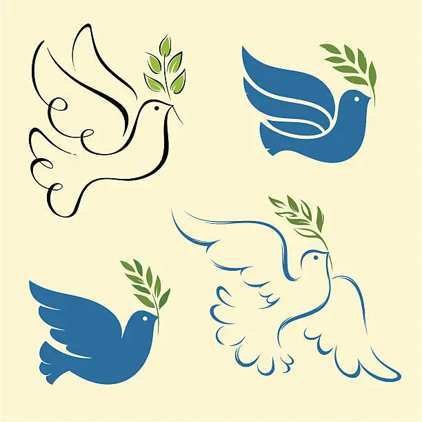 Vector illustration of dove of peace set
