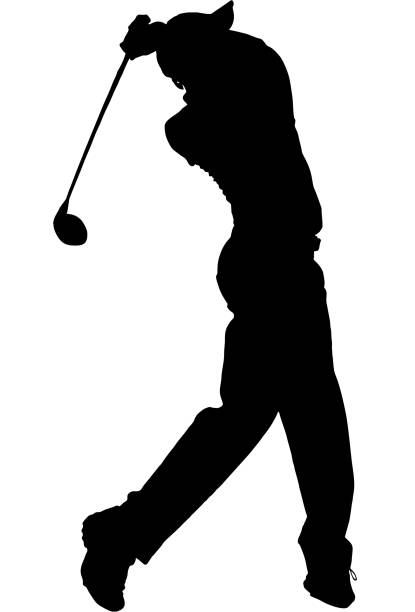 ilustraciones, imágenes clip art, dibujos animados e iconos de stock de golfer silhouette - columpiarse