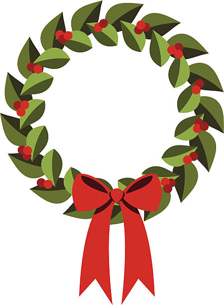 현대적이다 호랑가시나무 화관 - wreath christmas red bow stock illustrations