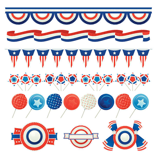 Patriotic USA or 4th of July elements like lollipops Set of design elements for July 4th celebration. Vector. EPS 8. american flag bunting stock illustrations