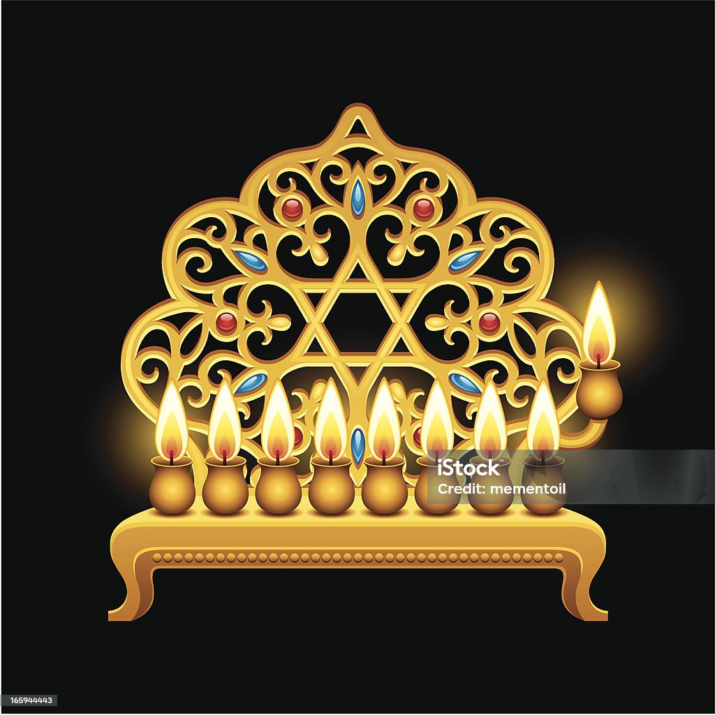 Ancient Menorah An ancient style Menorah, for the Jewish holiday of Hanukkah. This kind of Menorah was lit with oil, and was adorned with Jewish symbols and other ornaments. The design is original and was not copied from an existing item. Ancient stock vector