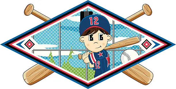 Vector illustration of Cute Baseball Boy Scene Diamond Graphic