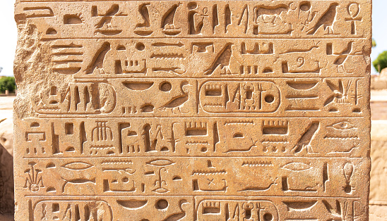 Ancient Egyptian hieroglyphics at the temple of Karnak, Luxor