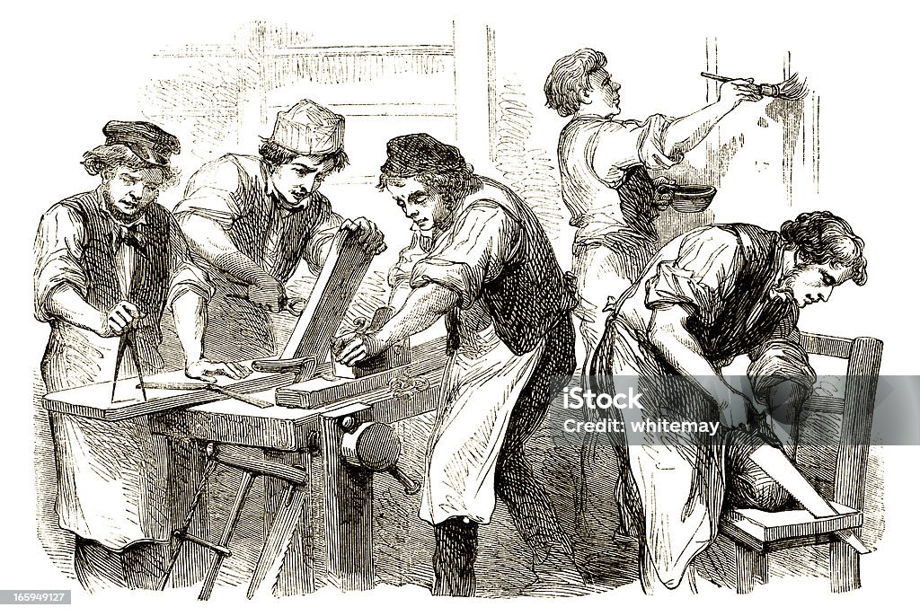 Victorian carpenters no trabalho - Ilustração de Carpinteiro royalty-free