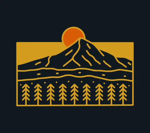 Vector illustration of Mt Hood Oregon monoline vector illustration for t shirt patch badge design