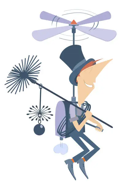 Vector illustration of Flying cartoon chimney sweeper