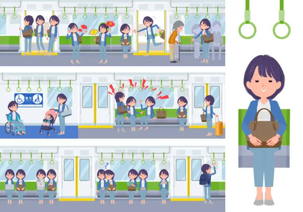 Vector illustration of A set of Public relations women on the train