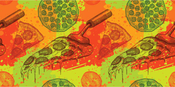 Pizza Design A seamless tile design, pizza theme pepperoni pizza drawing stock illustrations